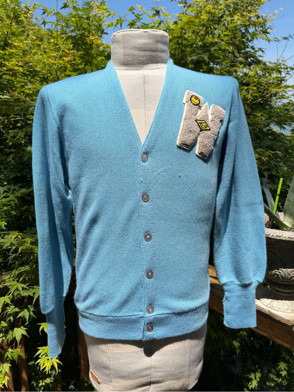 Vintage Letterman Varsity JC Penney Light Blue Men's V-Neck Cardigan Sweater
